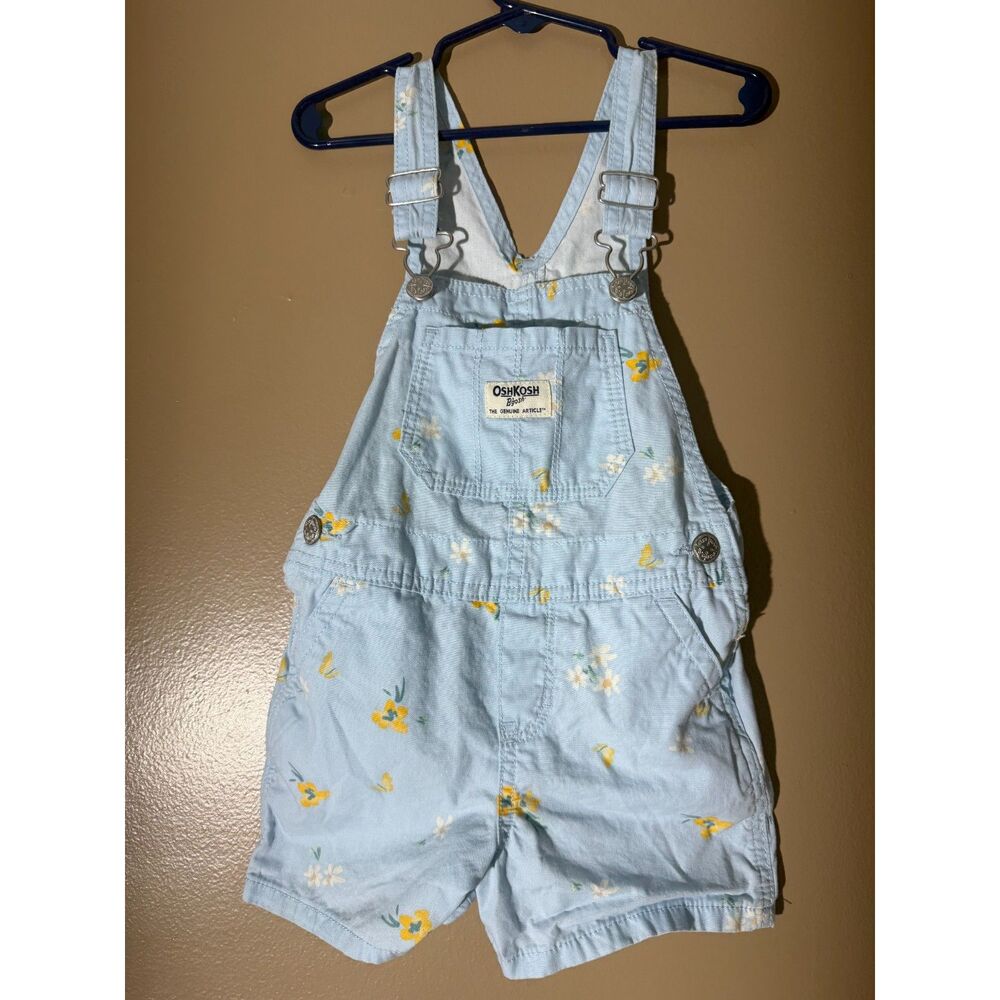 OshKosh B’gosh Floral Shortalls Overalls Toddler Girls 3T Blue